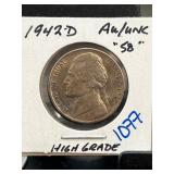 1942-D Jefferson Nickel, AU/UNC 58