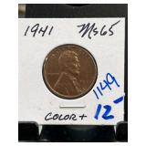 1941 Lincoln Wheat Penny MS65
