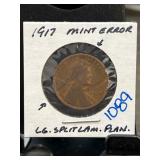 1917 Lincoln Wheat Penny Mint Error