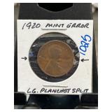 1920 Lincoln Cent Mint Error Coin