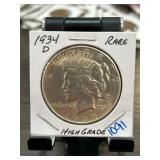 1934-D Peace Silver Dollar, High Grade