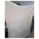 Hand-Knit White Chevron Pattern Blanket