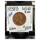 1938-D Lincoln Wheat Cent, MS-65 Red