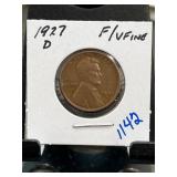 1927-D Lincoln Wheat Cent in F/VF Condition