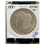 1881 Morgan Silver Dollar, EF/AU Condition