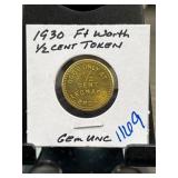 1930 Fort Worth Leonard Bros 1/2 Cent Token