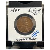 1932 Lincoln Wheat Cent in EF-40 Condition