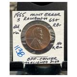 1955-S Lincoln Cent Off-Center Error Coin
