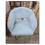 Light Blue Upholstered Chair with Gold Legs