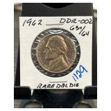 1962 DDR-002 Jefferson Nickel Rare Double Die
