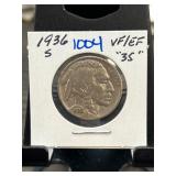 1936-S Buffalo Nickel VF/EF Condition