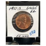 1951-S Lincoln Wheat Cent CH. UNC RB