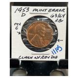 1953 D Lincoln Cent Mint Error Coin