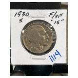 1930-S Buffalo Nickel in F/VF Condition