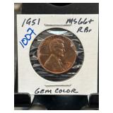 1951 Lincoln Wheat Cent MS66+ RB