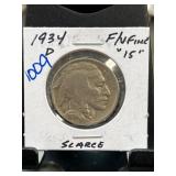1934-D Buffalo Nickel in F/VF Condition
