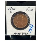 1910-S Lincoln Wheat Cent in Fine Condition