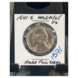 1941-S Jefferson Nickel Graded MS64/65 FS