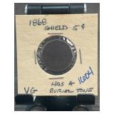 1868 Shield 5-Cent Coin in VG Condition