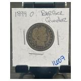 1899-O Barber Quarter in Cardboard Holder