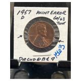 1957 D Lincoln Wheat Cent Mint Error