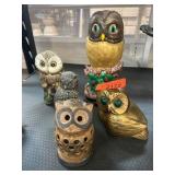 Ceramic and Metal Owl Figurines