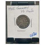 1905 Germany 1/2 Mark Coin