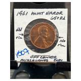 1961 Lincoln Cent Mint Error, Graded 65RD