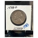 1938-D Jefferson Nickel in Holder