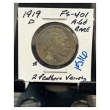1919-D Buffalo Nickel 2-Feathers Variety