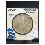 1948 Mexico 5 Pesos Silver Coin