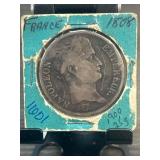 French 1808 5 Francs Coin, Napoleon Emperor