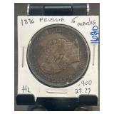 1876 Prussia 5 Marks Silver Coin