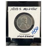 1943-S Lincoln Cent MS64/65 High Grade