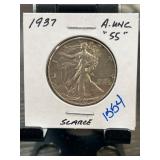 1937 Walking Liberty Half Dollar, AU55