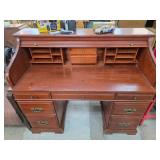 Wooden Roll-Top Desk With Drawers and Compartments