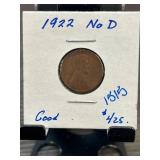 1922 No-D Lincoln Wheat Cent in Holder