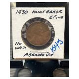 1930 Lincoln Cent Mint Error Coin