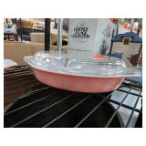Pink Daisy Pyrex Divided Casserole Dish with Lid