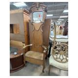 Wooden Hall Seat with Mirror and Hooks