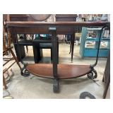 Decorative Half-Moon Metal and Wood Console Table