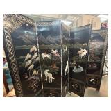 Black Lacquer Six-Panel Folding Screen with Decora