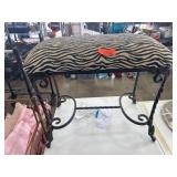 Iron Bench With Zebra-Print Upholstered Seat