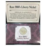 Rare 1900s Liberty Nickel With COA