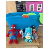 Plush Toys in Blue Storage Bin