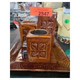 Brown Ceramic Candle Holder Set with Tray