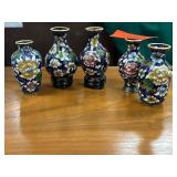 Five Cloisonne Floral Miniature Vases