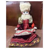 Porcelain Doll with Real Fur Hat and Collar