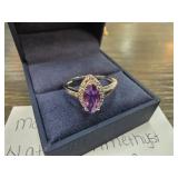 Sterling Silver Amethyst and Diamond Ring