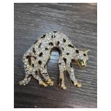 Gold-Tone Leopard Brooch With Rhinestone Accents